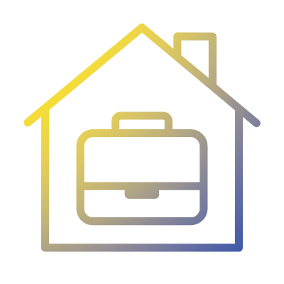 Ein GIF eines Aktenkoffers, der aus einem Haus heraus größer wird und die Work-Life-Balance repräsentiert.