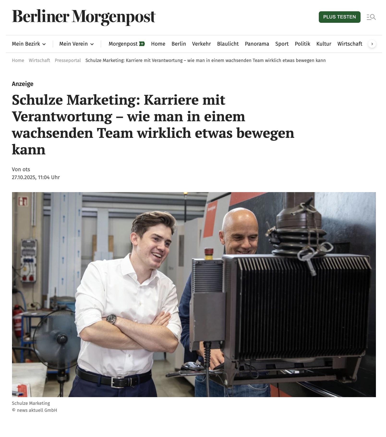 Artikel über Schulze Marketing in der Berliner Morgenpost