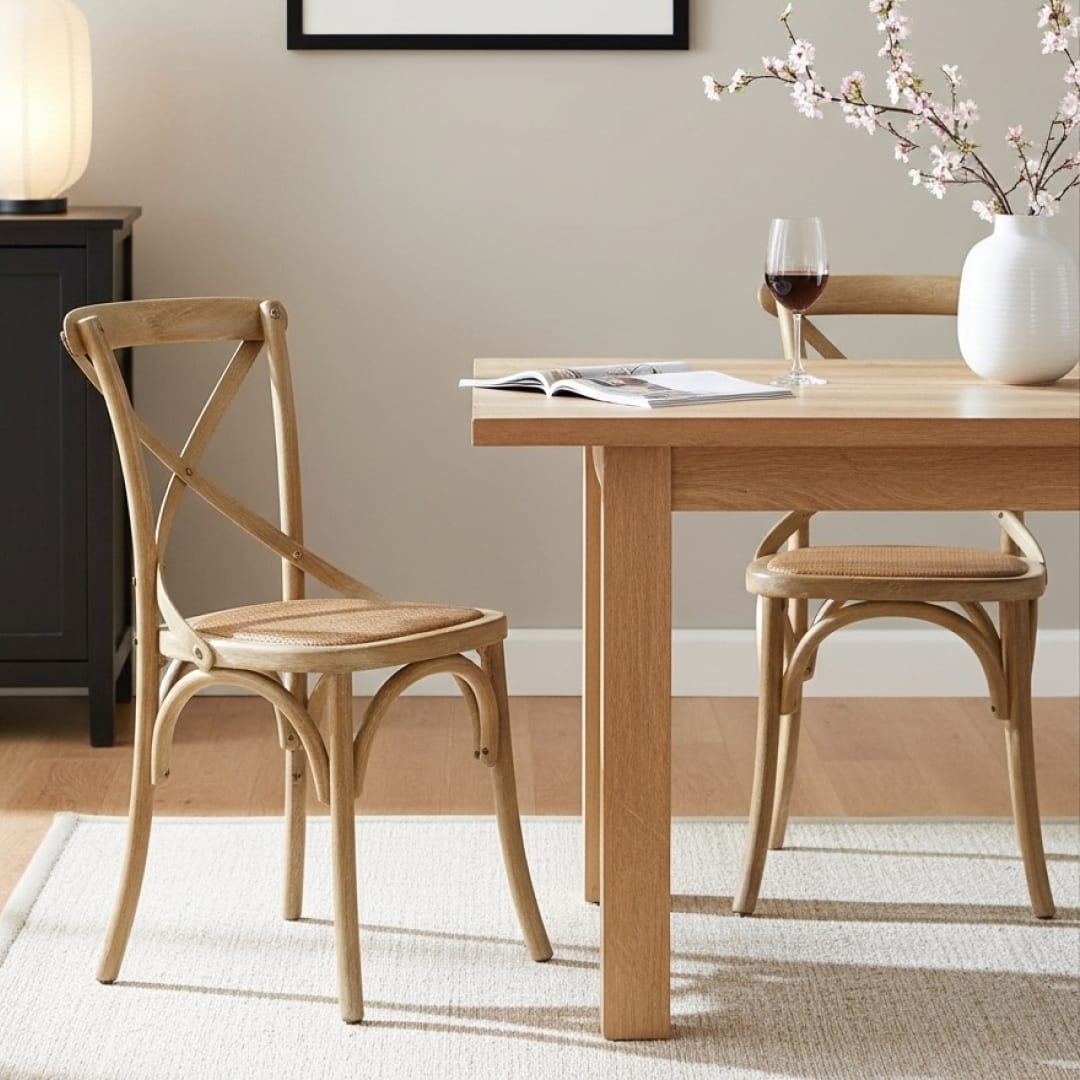 Dining wooden chair with a crossed back