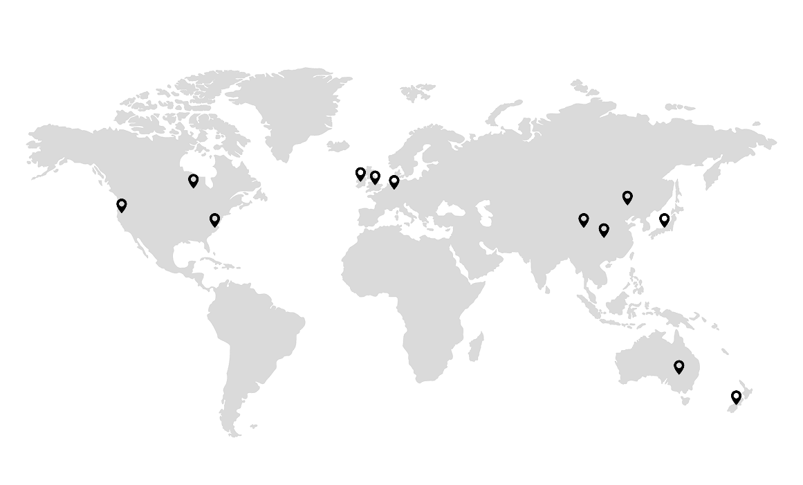 Graphic image of a world map with important market places marked