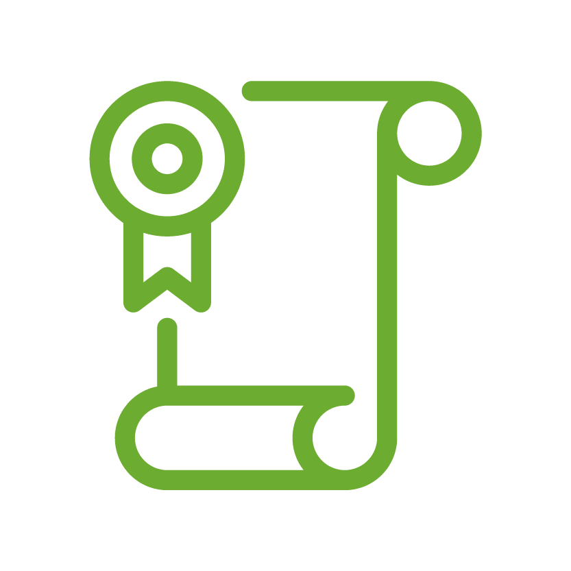 Symbol einer Schriftrolle und darauf ist ein Abzeichen zu sehen.