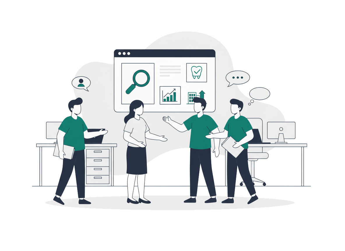 Grafik mit Mitarbeitern, die sich beraten