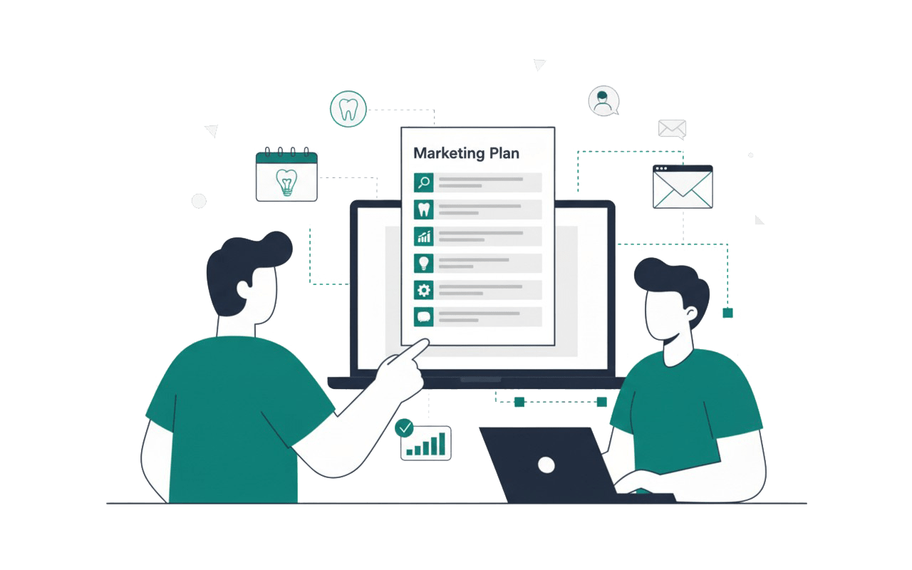 Grafik mit beratenden abstrakten Personen