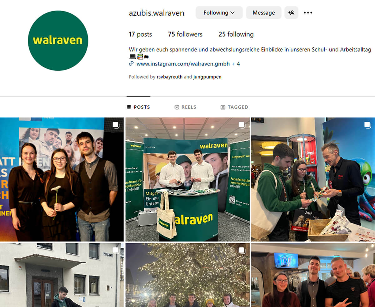 Screenshot des Instagram-Accounts der Auszubildenden der Firma Walraven, zu finden auf Instagram unter azubis.walraven