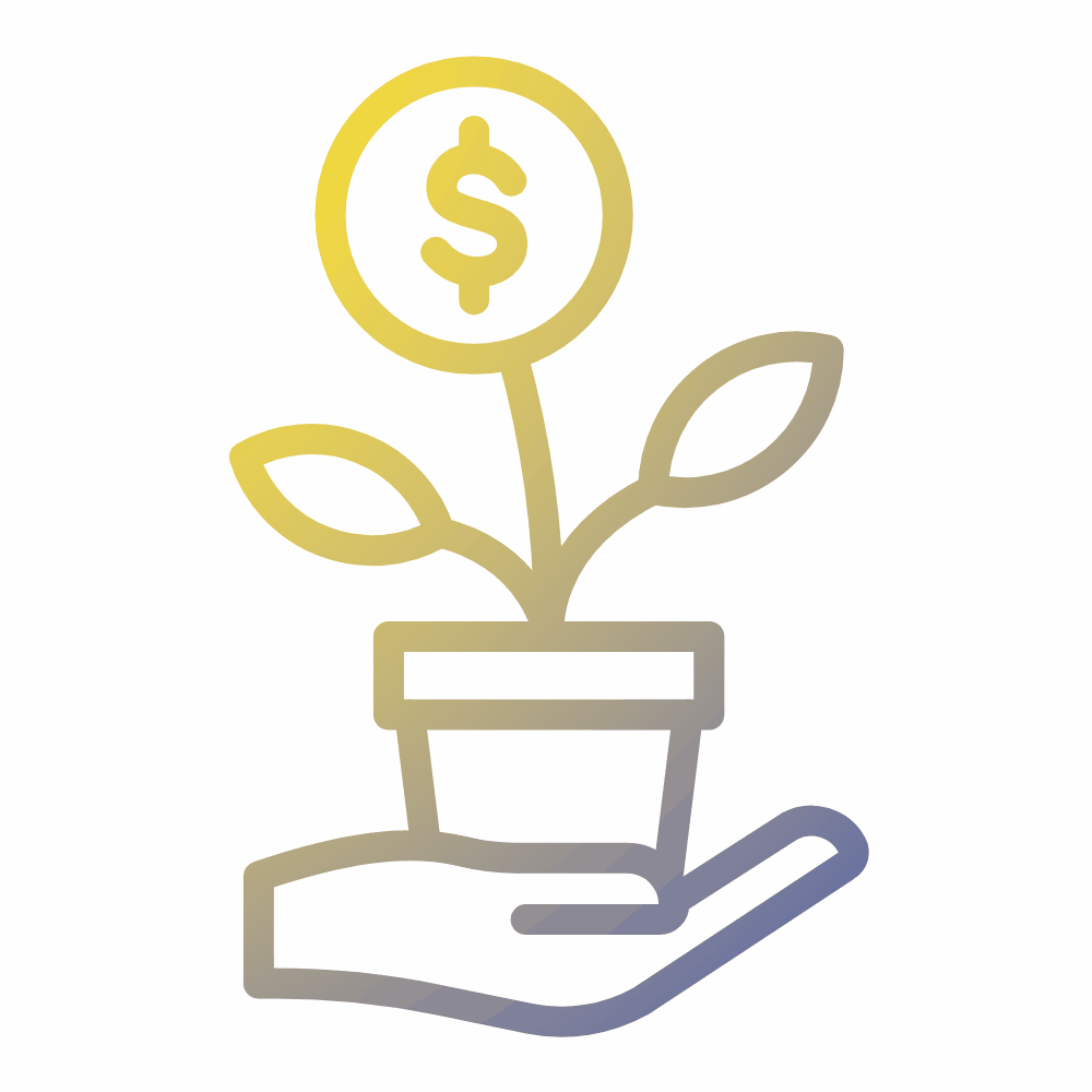 Ein GIF eines wackelnden Blumentopfes in einer Hand, wobei die Blüte der Blume ein Dollarzeichen ist.