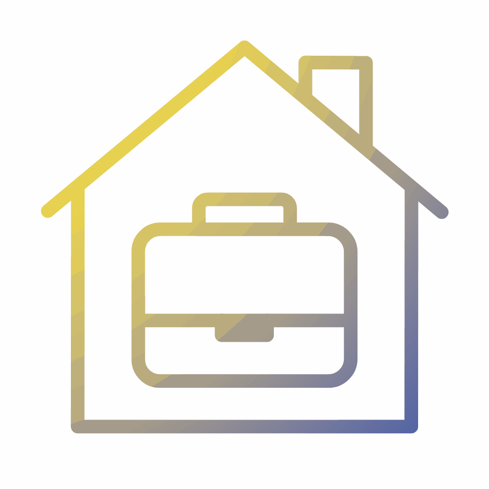 Ein GIF eines Aktenkoffers, der aus einem Haus heraus größer wird und die Work-Life-Balance repräsentiert.