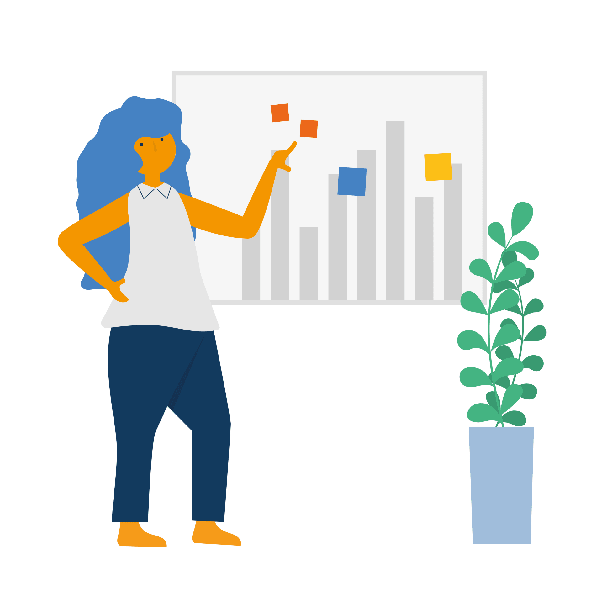 Illustration einer Frau, die eine Grafik erklärt