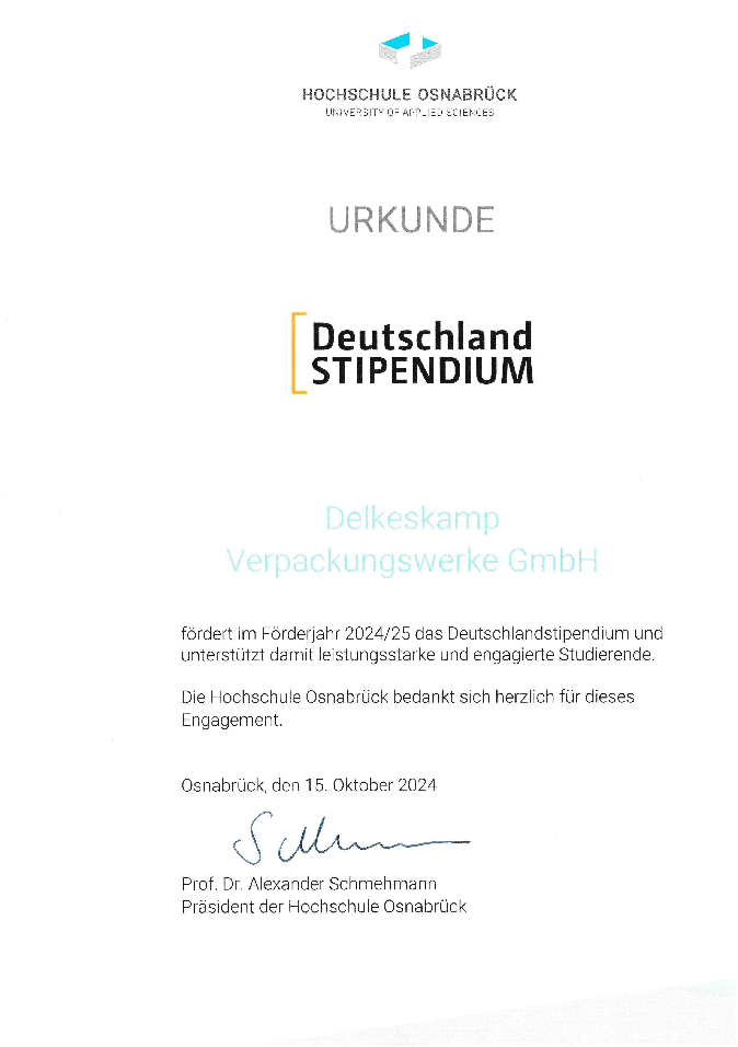 Deutschlandstipendium bei Delkeskamp