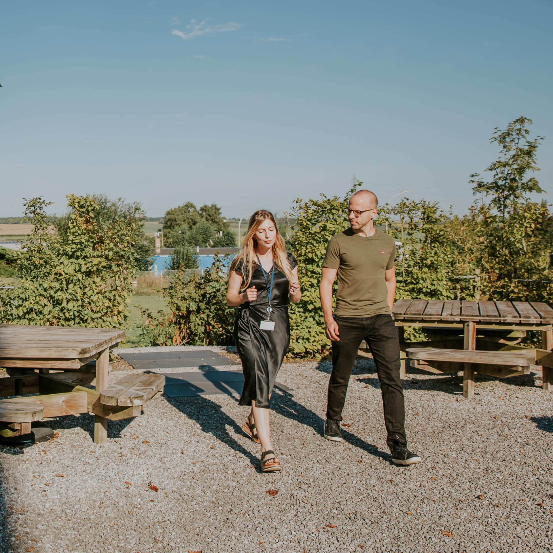 NRB collaborators walking outside