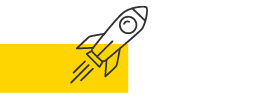 Icon mit Rakete auf gelbem Hintergrund