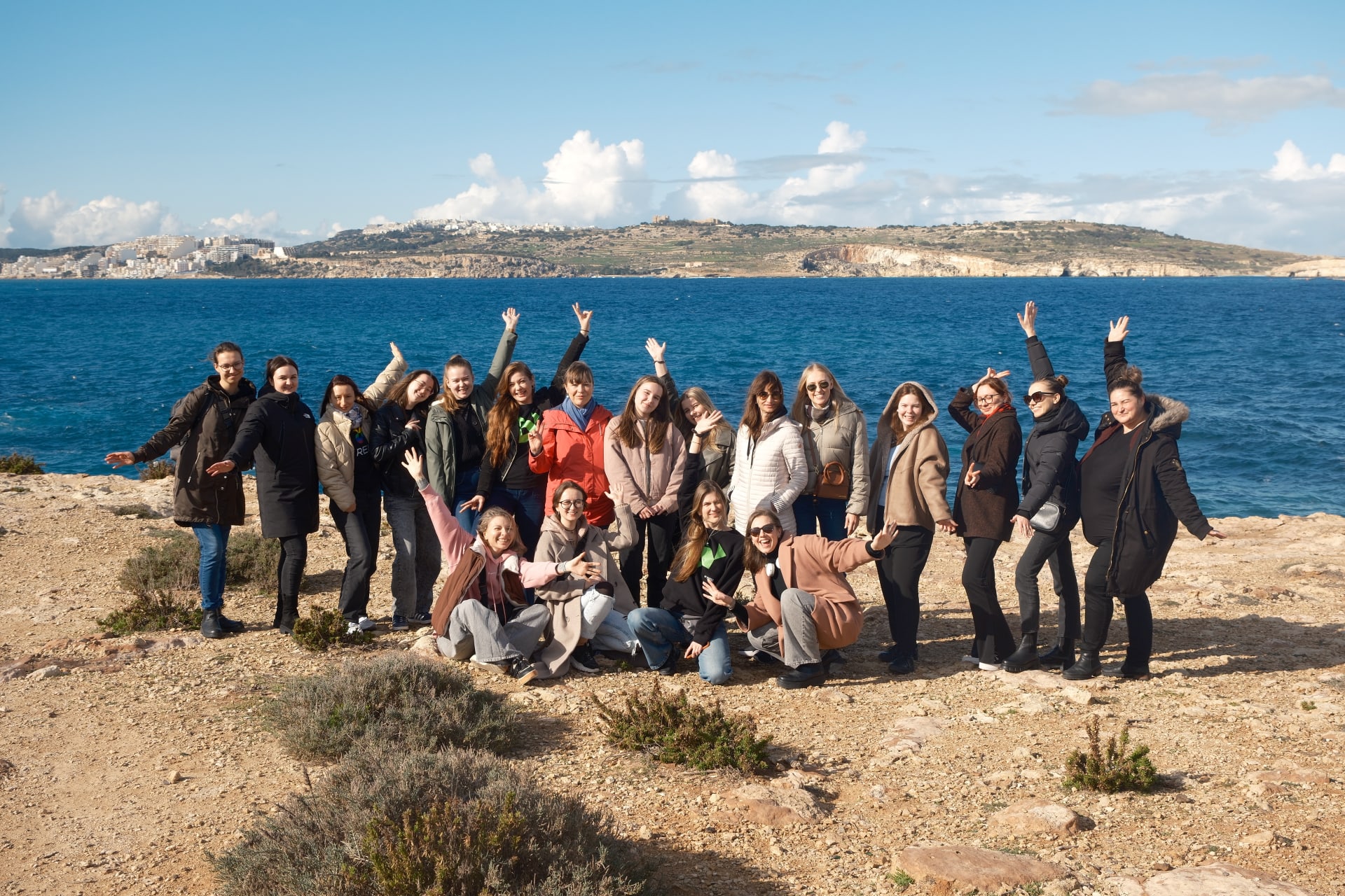 a group of people on an island