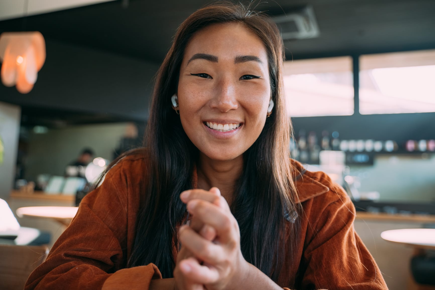 Lady smiling to camera