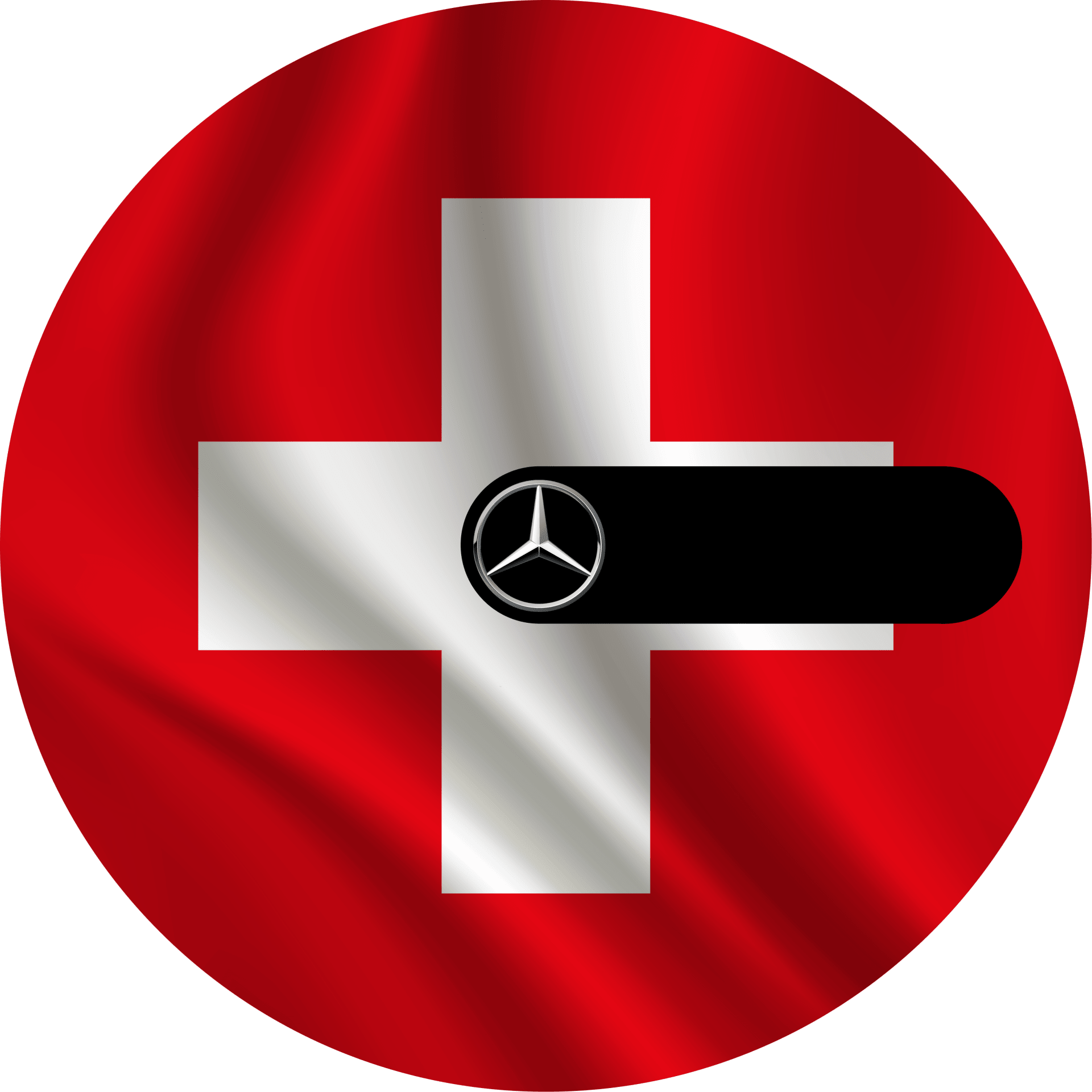 Švýcarská vlajka s logem SAGA Mercedes-Benz