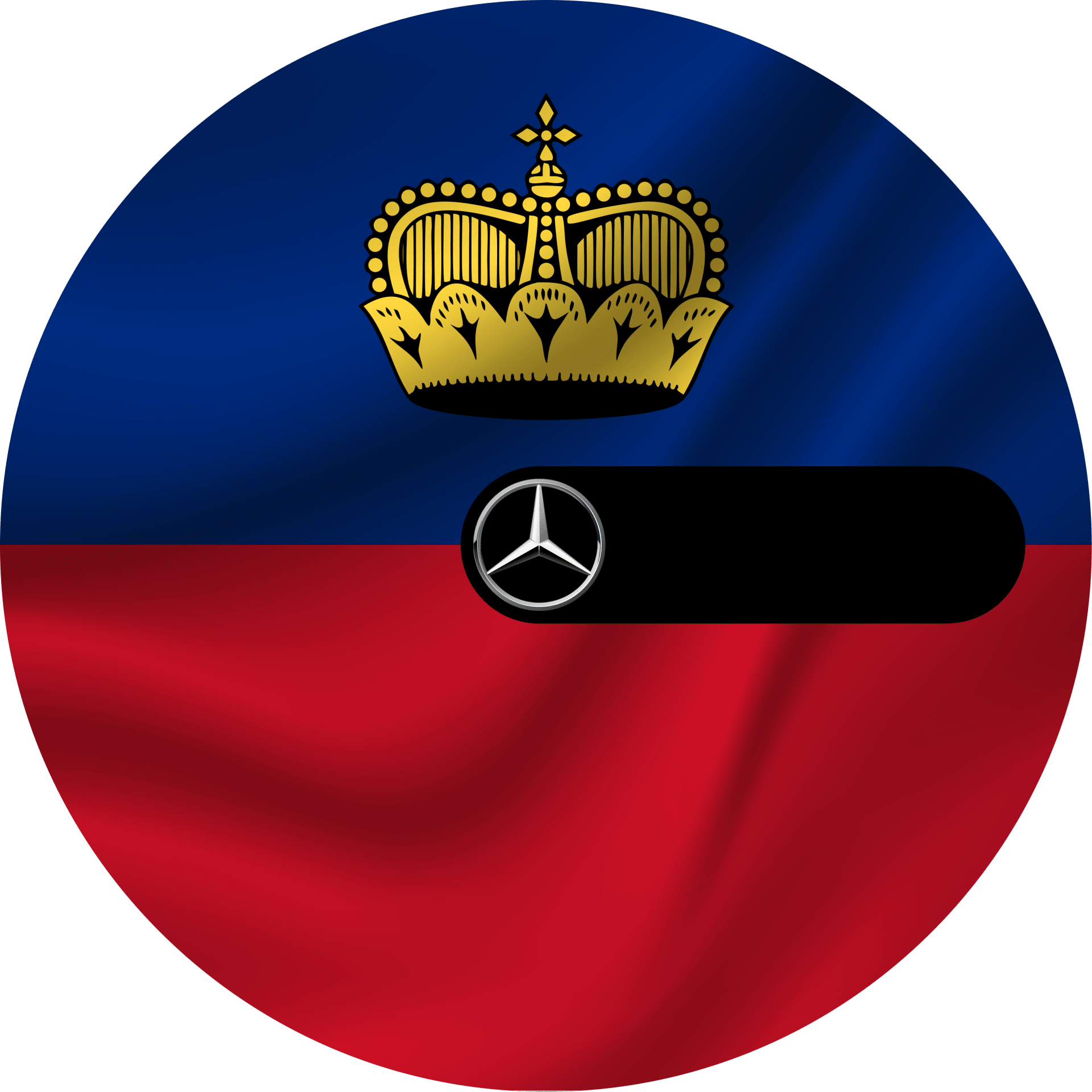 Vlajka Lichtenštejnska s logem SAGA Mercedes-Benz