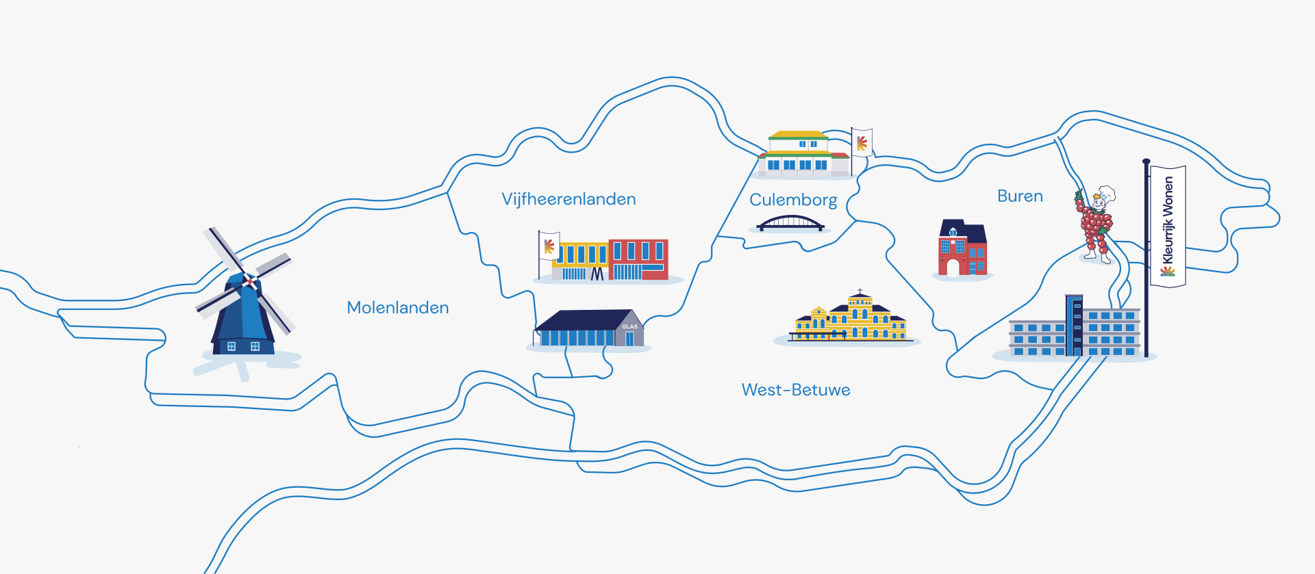 Kaart werkgebied Kleurrijk Wonen