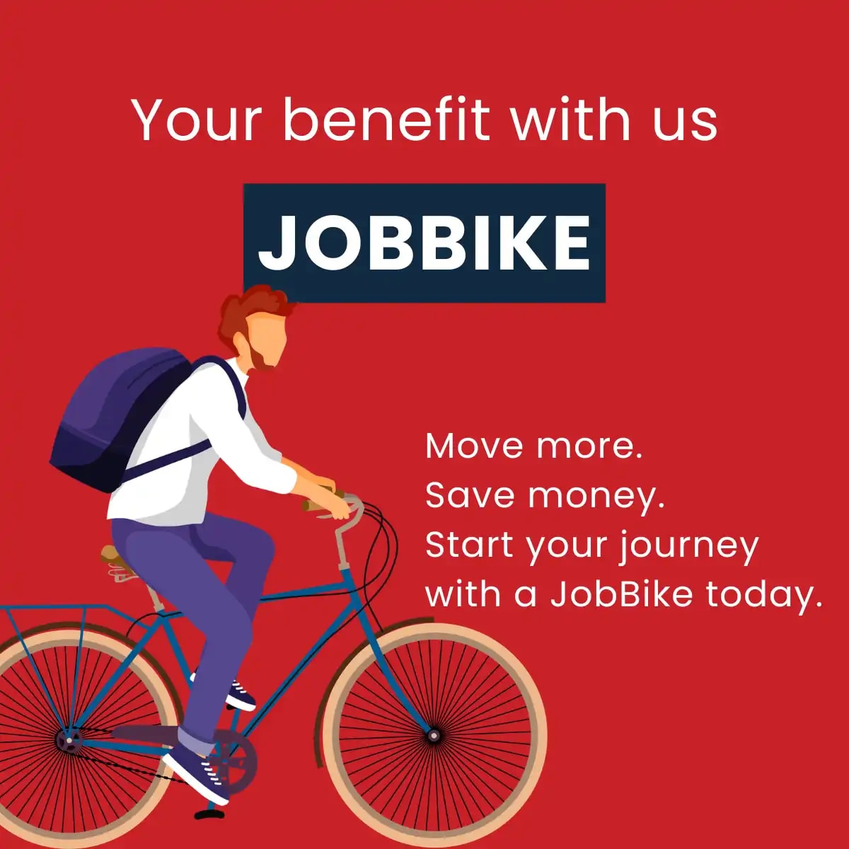 Benefit jobbike. Icon man riding his bike.