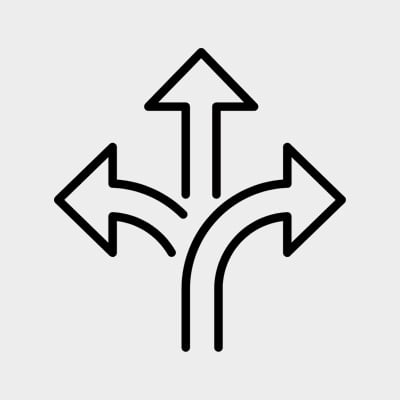 Symbol: Pfeile die nach oben, rechts und links wegzeigen