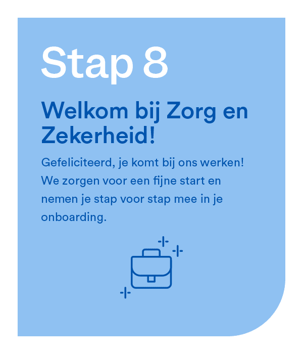 Stap 8 - Welkom bij Zorg en Zekerheid  Onboarding van nieuwe medewerkers bij Zorg en Zekerheid en een goede start binnen de organisatie.