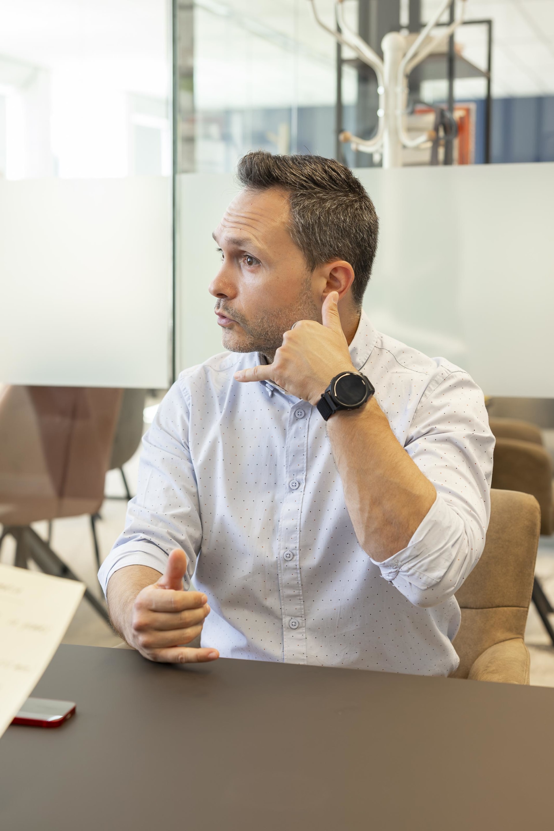 man pretending to make a call
